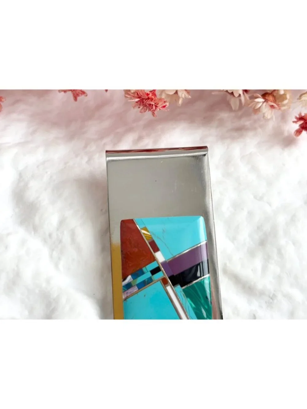 Turquoise, Coral, Onyx, Amethyst Southwest Vintage Stainless Steel Money Clip
